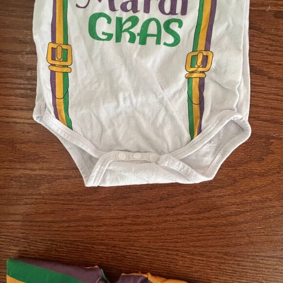 Baby Boy Mardi Gras Set Long Sleeve Bow Bodysuit Pants Hat Size 3-6 Months - Picture 7 of 13